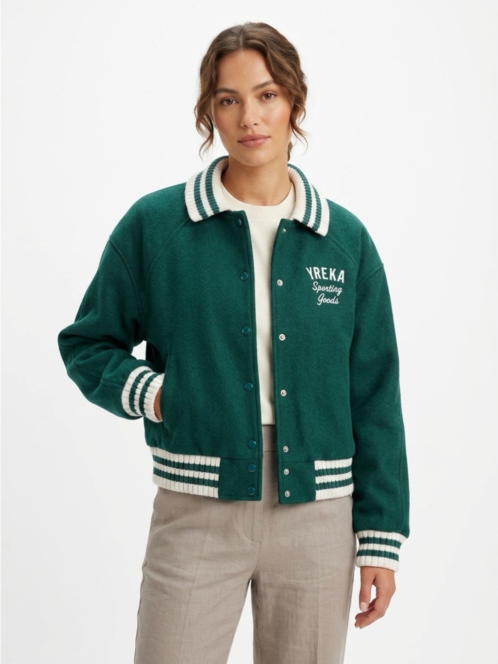 Levi's Varsity Jacket Gold Tab 73 Felted Green White Large